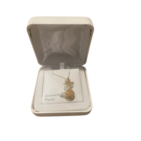 Swarovski Crystals Fox Necklace 18K Over Sterling Silver Animal Pendant - Picture 1 of 2